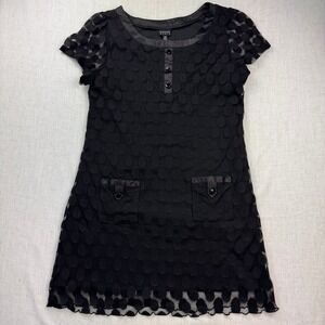 En Focus Women Dress Womens 18W Black Polka Dot Mesh Overlay Mod Shift LBD